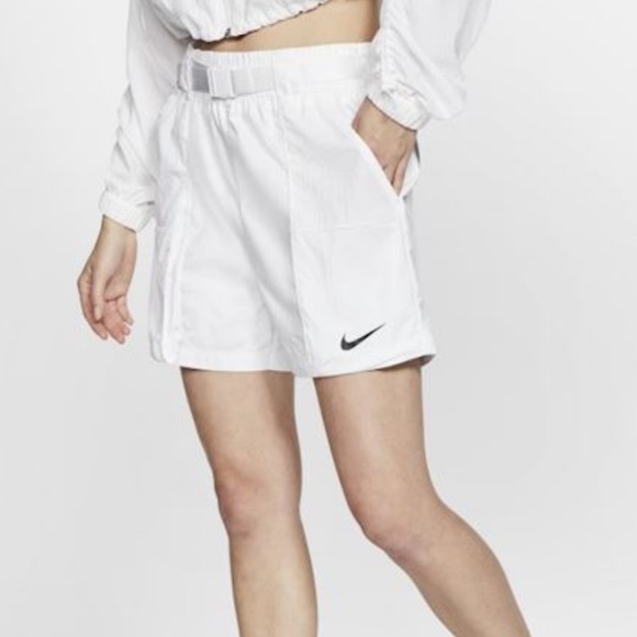 Nike Pants - Nike shorts swoosh woven belted white high waisted size extra small